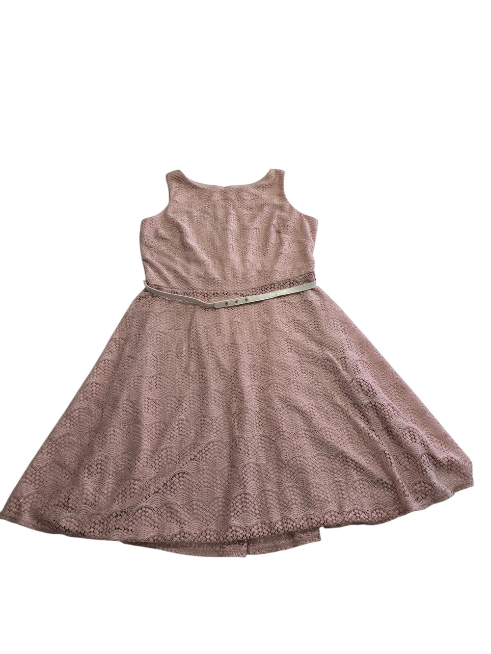 Danny & Nicole Women's Dusty Pink Lace Fit-and-Flare Dress with Belt Size 16